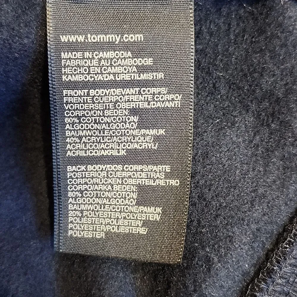 Tommy Hilfiger navy blue full zip front sweater, 60% cotton, size XL
